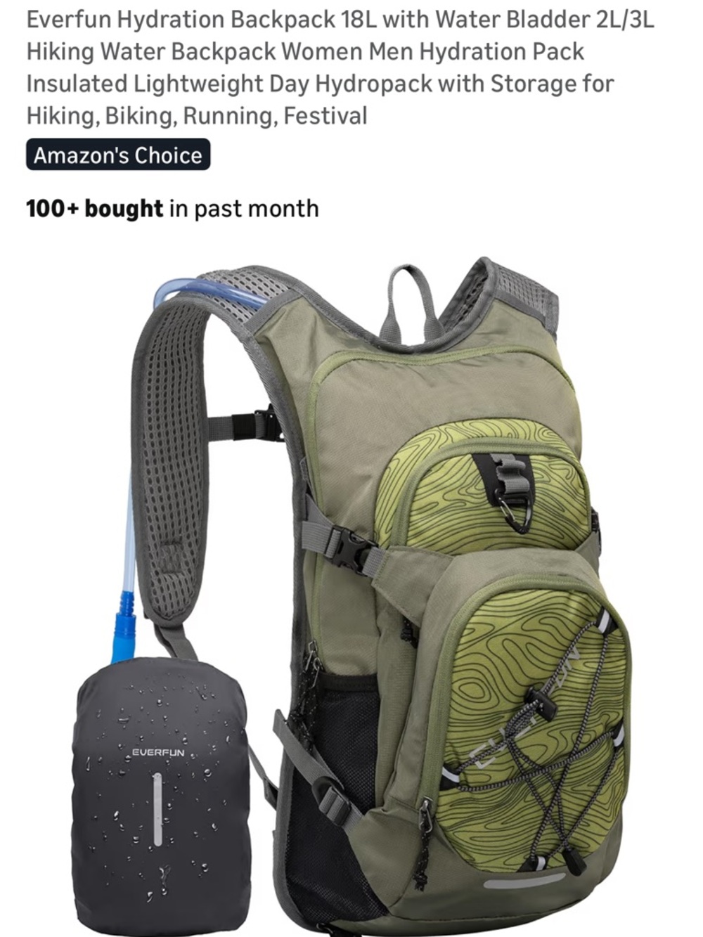 Olive Green Hydration Backpack for Men with Front Storage Pockets